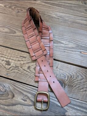 Fossil Brown Woven Leather Belt with Brass Buckle 38"